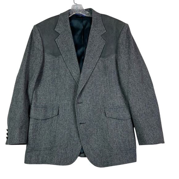 Pendleton Blazer Mens 44 Sport Coat Western Wool Tweed Grey Suede Elbow Patches